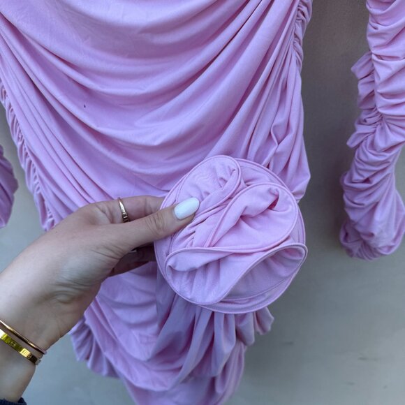 H&M Magda Butrym Bodycon Crepe Mini Dress Mock Neck Rose Appliqué Stretch Jersey - Picture 8 of 11